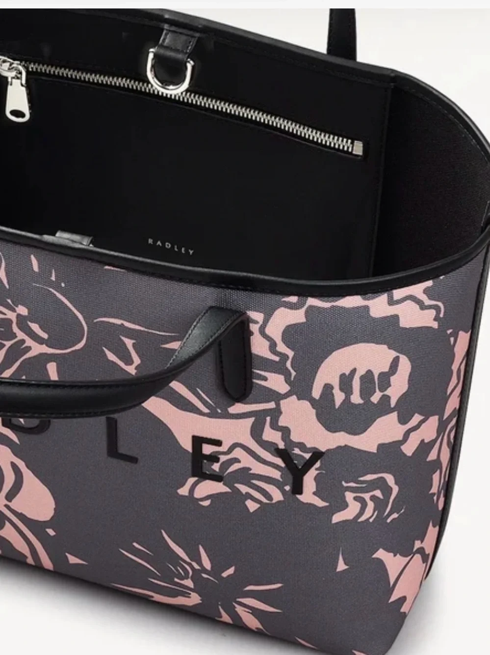 RADLEY LONDON Pink Floral on Gray Tote Southwell gardens